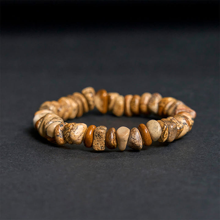 Buddha Stonesのピクチャージャスパー不規則ブロックバランスブレスレット
