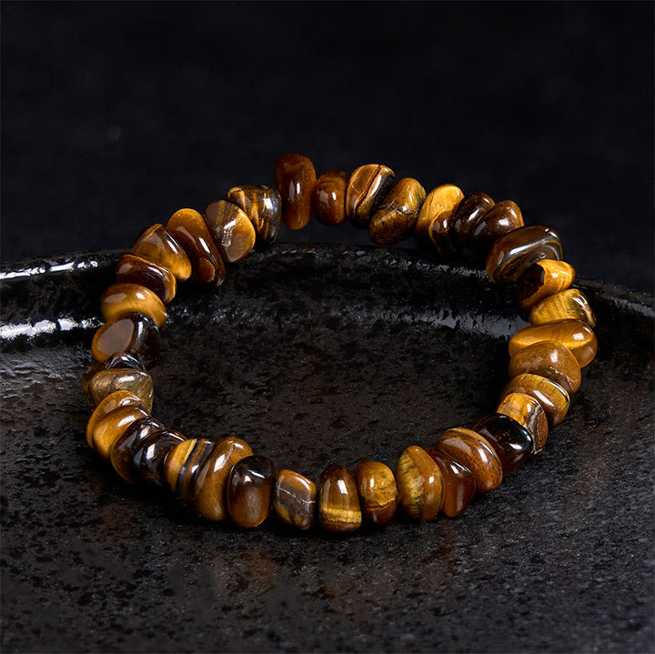 Buddha Stonesタイガーアイ不規則ブロック勇気ブレスレット