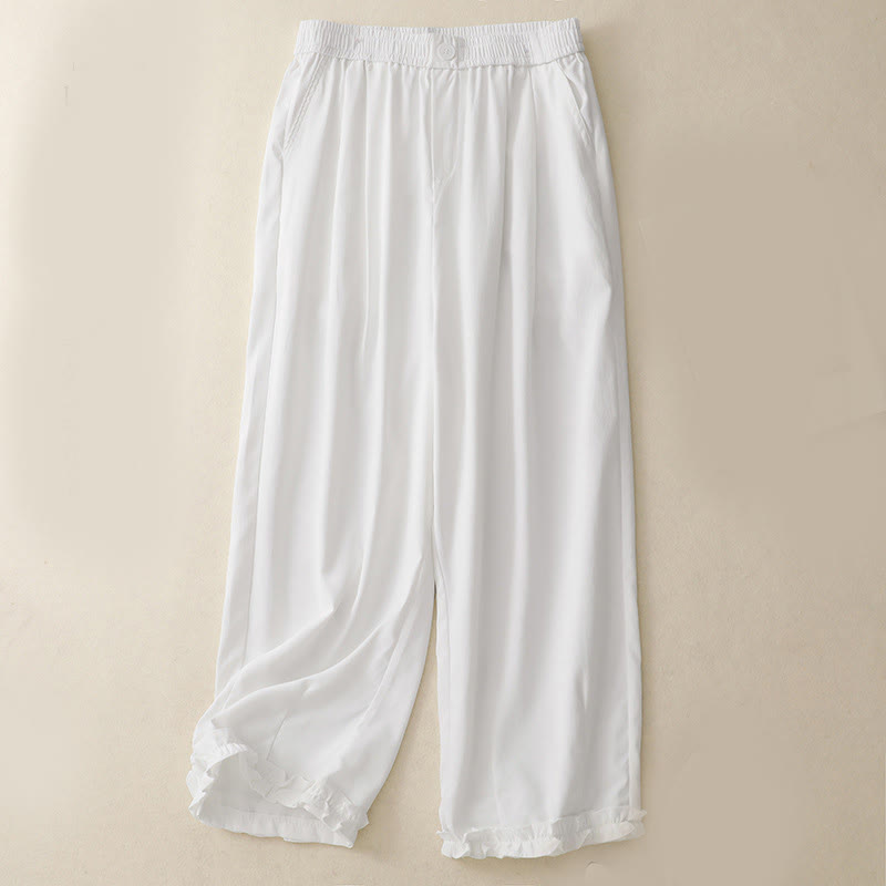 Buddha Stonesサマーボタンフリルアンクル丈レディースパンツ（ポケット付き） - 白 - US8-10，UK/AU12-14，EU40-42 (2XL) - image 5