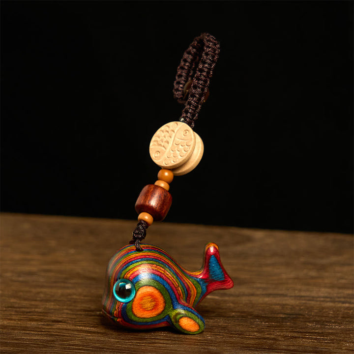 Buddha Stonesレインボーユーカリ イルカ 彫刻 ポジティブキーホルダー 携帯電話吊り下げ装飾 - キーホルダー - image 1