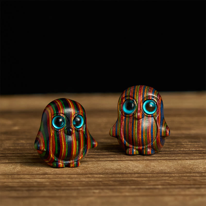 Buddha Stones2個 ミニ レインボー ユーカリ ペンギン 彫刻 創造性 装飾 - ペンギン 28×26mm 2個 - image 1