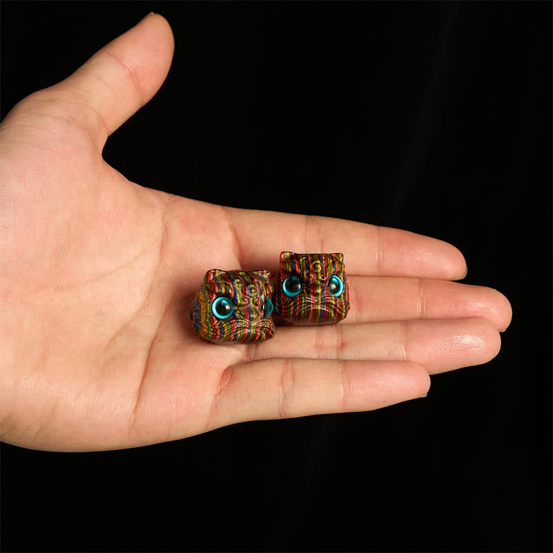 Buddha Stones2個 ミニ レインボー ユーカリ ダンシングライオン 彫刻 バランス装飾 - image 3