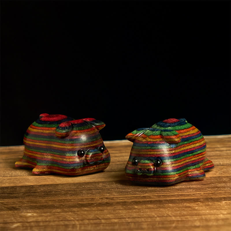 Buddha Stones2個 ミニ レインボー ユーカリ 豚 彫刻 ポジティブ デコレーション - 豚 30×19mm 2個 - image 0