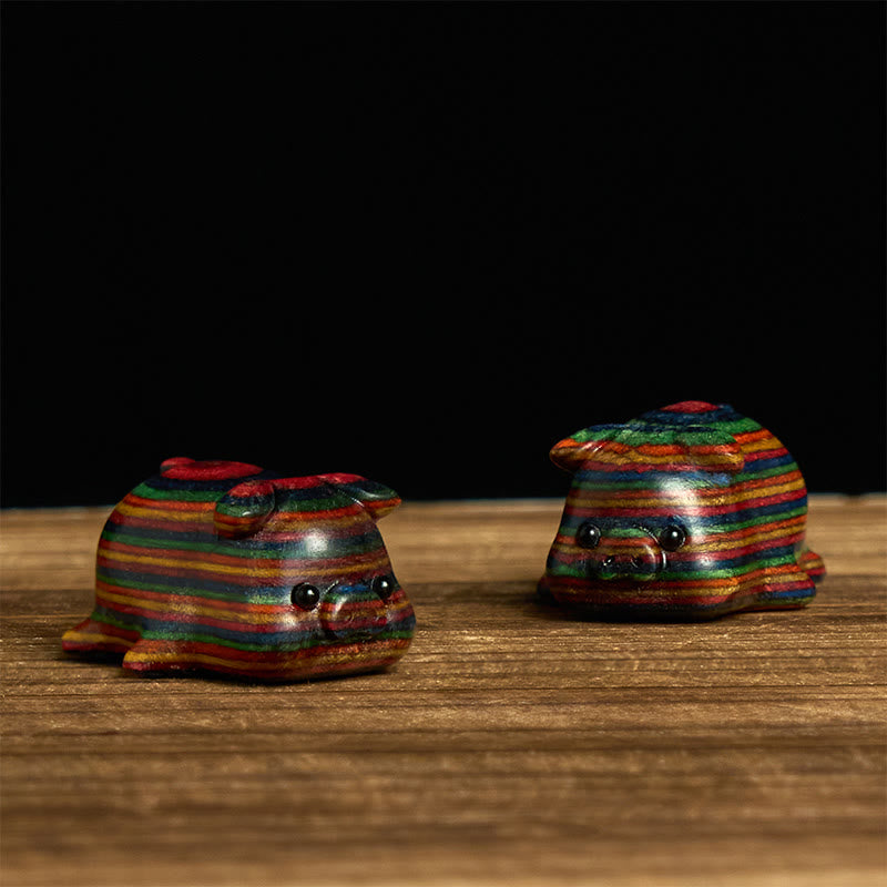 Buddha Stones2個 ミニ レインボー ユーカリ 豚 彫刻 ポジティブ デコレーション - image 1