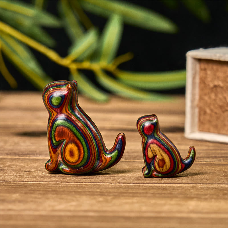 Buddha Stones2個 ミニレインボーユーカリ 座る猫の彫刻 ストレス軽減装飾 - image 2