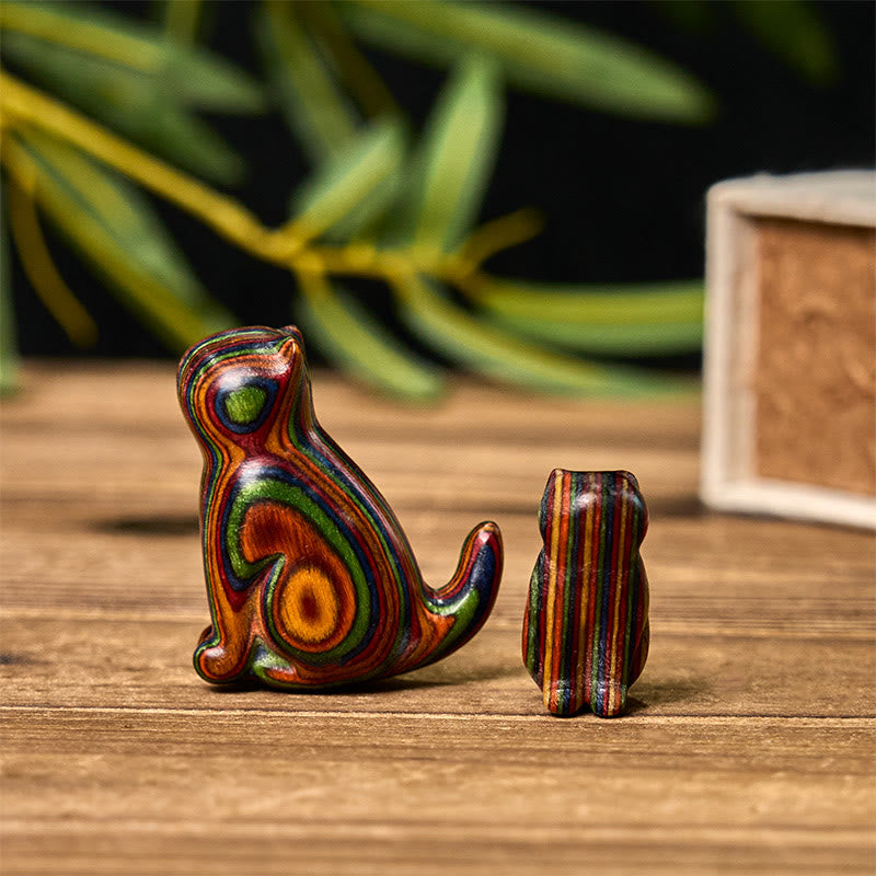 Buddha Stones2個 ミニレインボーユーカリ 座る猫の彫刻 ストレス軽減装飾 - 猫2個 - image 1