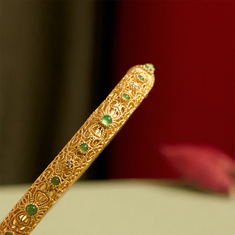 Buddha Stones 中空フィリグリーデザイン銅メッキゴールド開運財運ブレスレットバングル - image 4