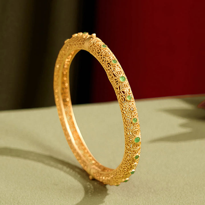 Buddha Stones 中空フィリグリーデザイン銅メッキゴールド開運財運ブレスレットバングル - 60ミリメートル - image 0