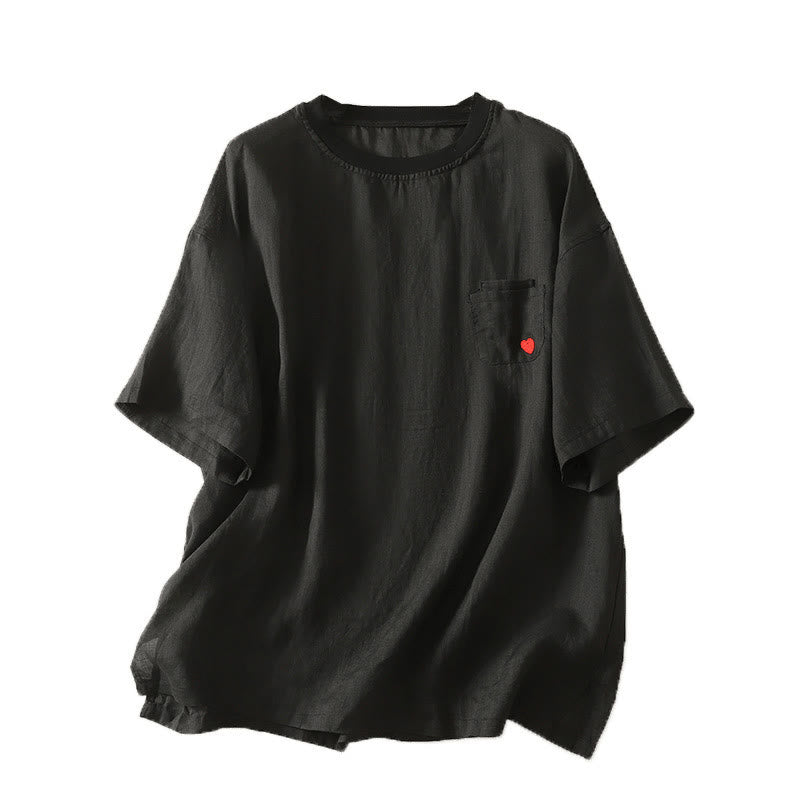 Buddha Stonesカジュアル刺繍 レッドハート 半袖 レディース コットンリネン Tシャツ - image 18