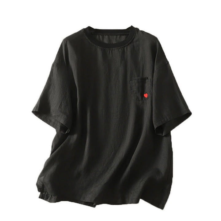 Buddha Stonesカジュアル刺繍 レッドハート 半袖 レディース コットンリネン Tシャツ - image 18