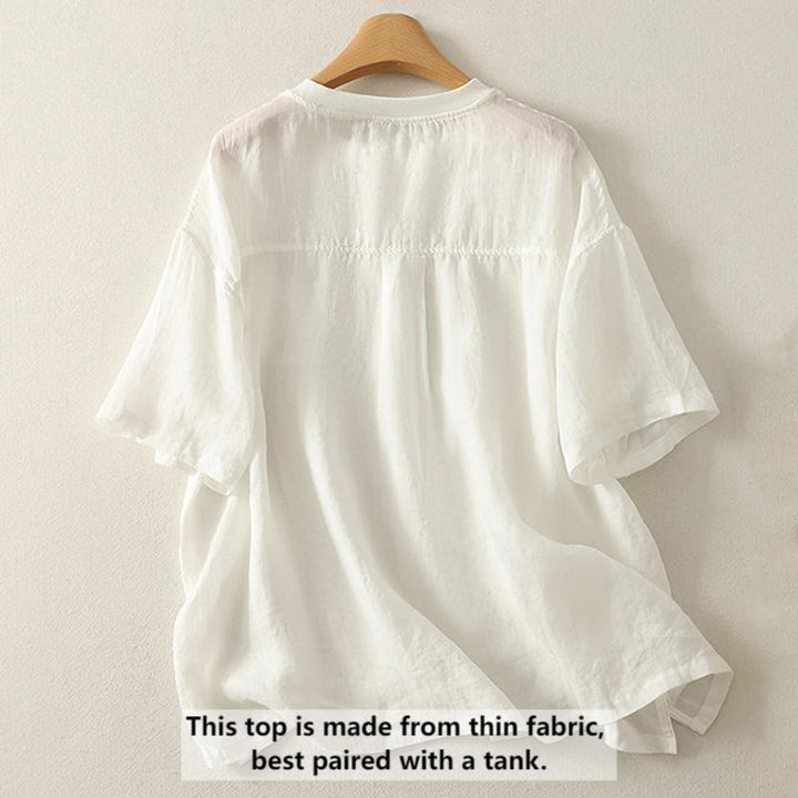 Buddha Stonesカジュアル刺繍 レッドハート 半袖 レディース コットンリネン Tシャツ - image 4