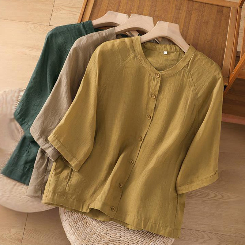 Buddha Stonesデイリー 七分袖 コットンリネン レディース ポケット付きシャツ - image 28