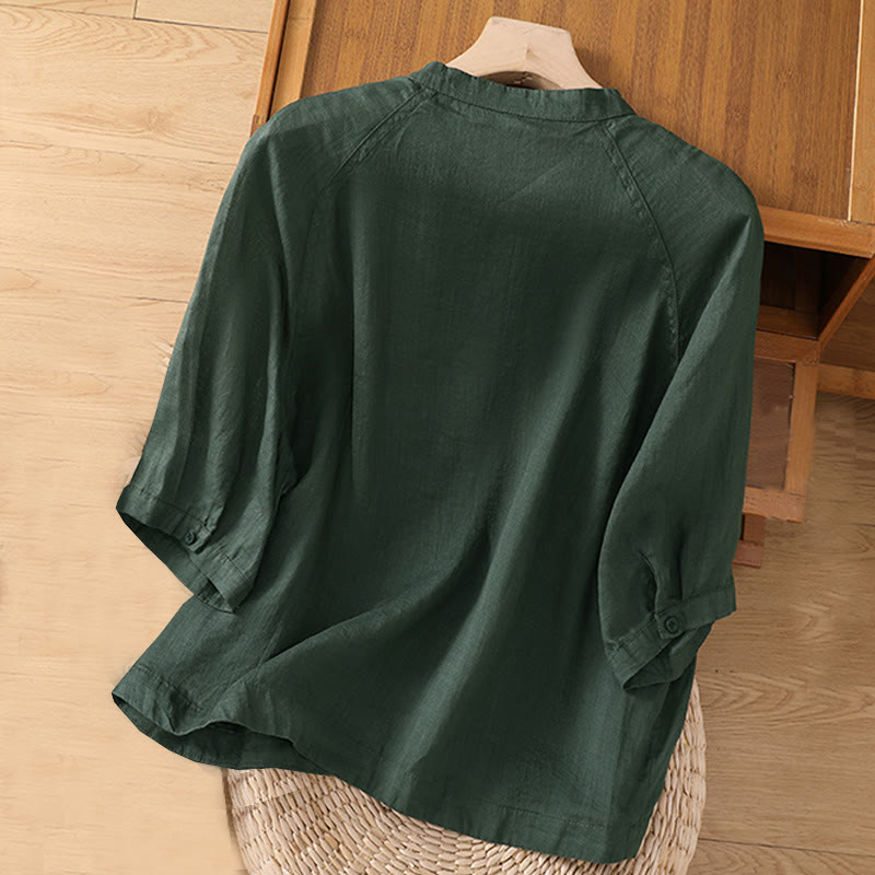 Buddha Stonesデイリー 七分袖 コットンリネン レディース ポケット付きシャツ - image 21