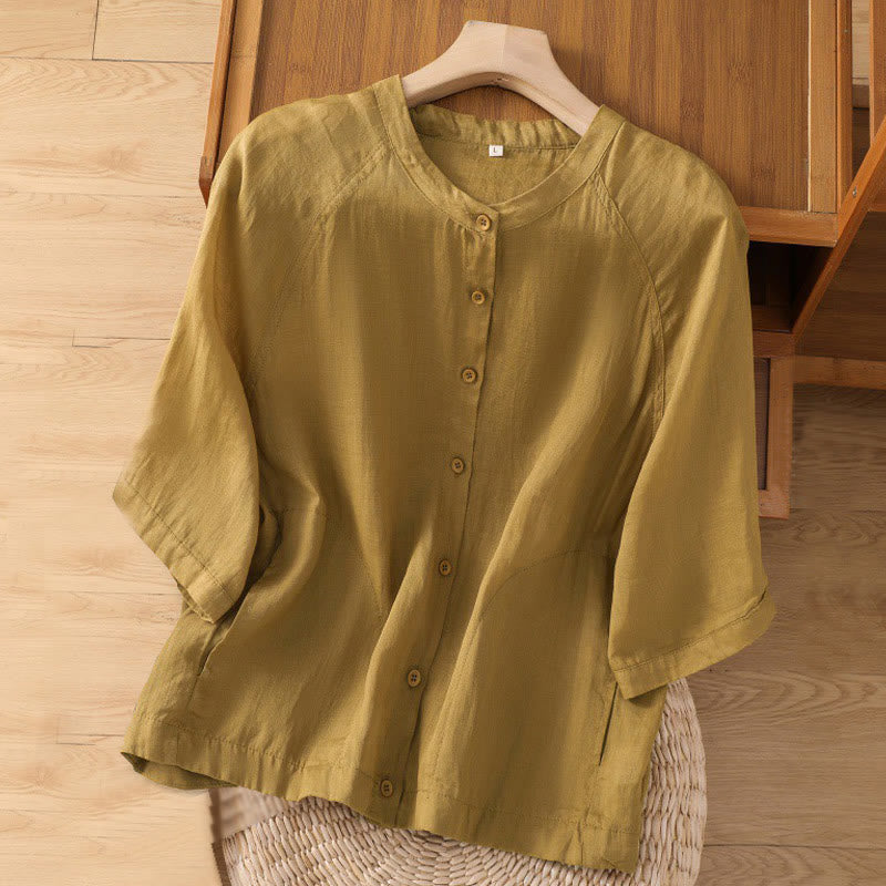 Buddha Stonesデイリー 七分袖 コットンリネン レディース ポケット付きシャツ - ゴールデンロッド - US14、 UK/AU18、 EU46 (2XL) - image 10
