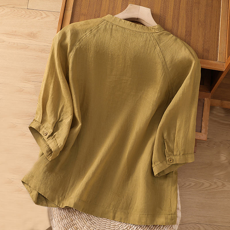 Buddha Stonesデイリー 七分袖 コットンリネン レディース ポケット付きシャツ - image 11