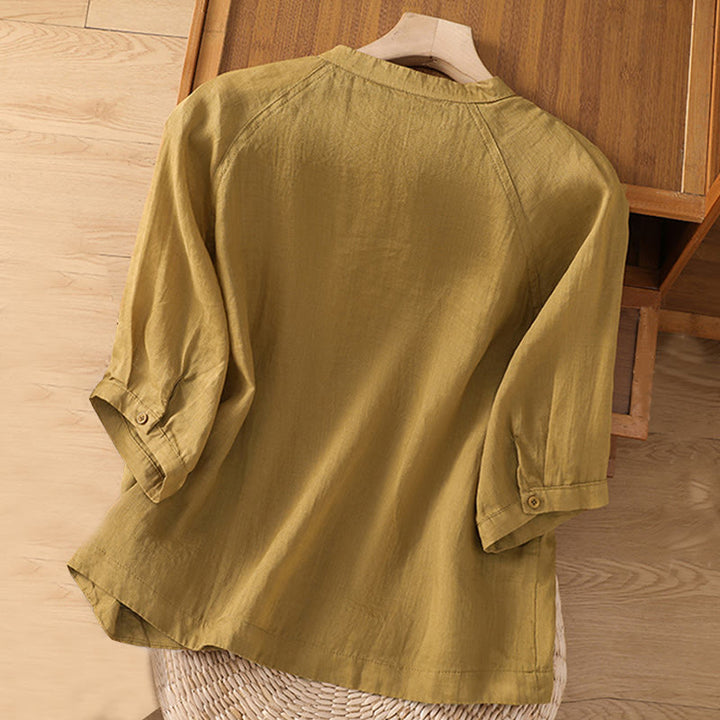 Buddha Stonesデイリー 七分袖 コットンリネン レディース ポケット付きシャツ - image 11