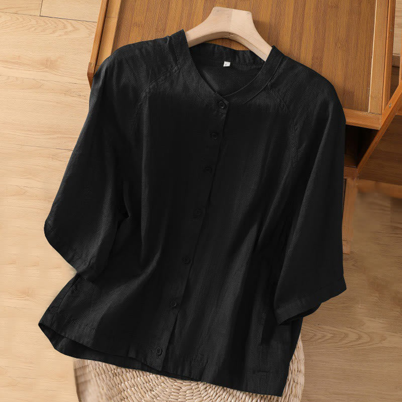 Buddha Stonesデイリー 七分袖 コットンリネン レディース ポケット付きシャツ - 黒 - US14、 UK/AU18、 EU46 (2XL) - image 8