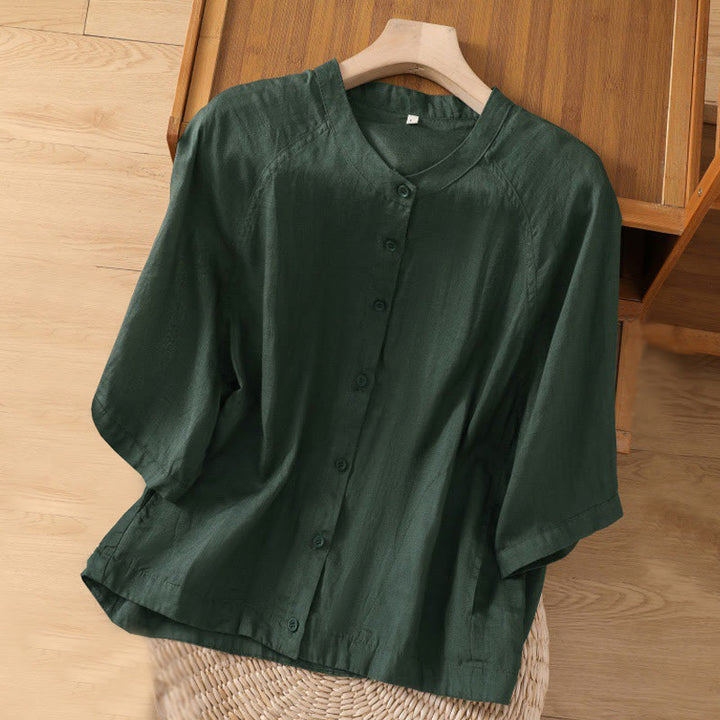 Buddha Stonesデイリー 七分袖 コットンリネン レディース ポケット付きシャツ - ダークグリーン - US14、 UK/AU18、 EU46 (2XL) - image 20