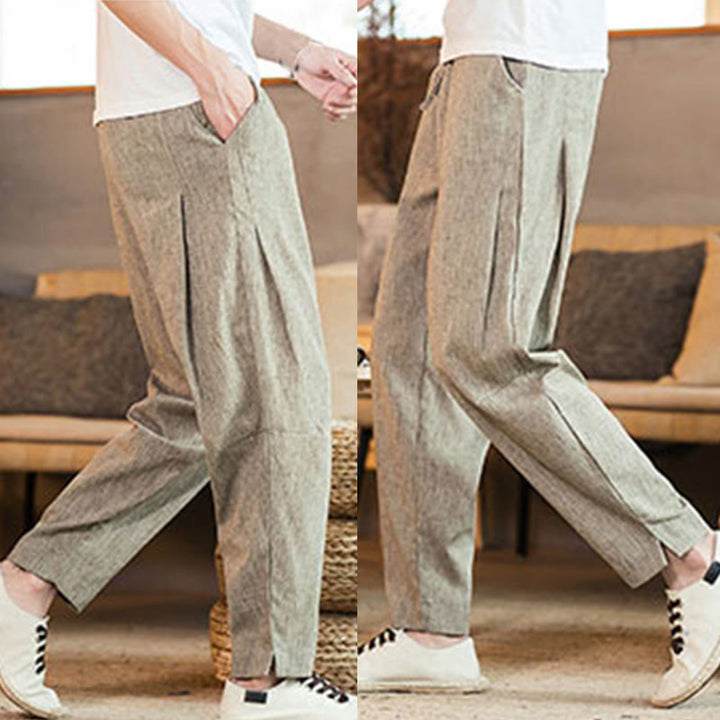 Buddha Stones無地 リネン ドローストリング テーパード メンズ パンツ ポケット付き - image 10