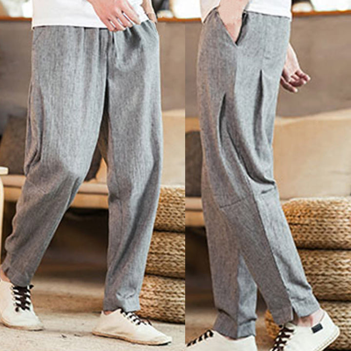 Buddha Stones無地 リネン ドローストリング テーパード メンズ パンツ ポケット付き - image 18