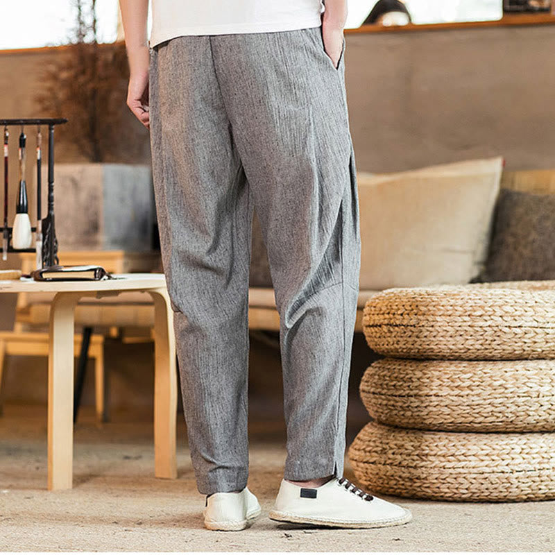 Buddha Stones無地 リネン ドローストリング テーパード メンズ パンツ ポケット付き - image 14