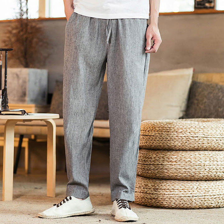 Buddha Stones無地 リネン ドローストリング テーパード メンズ パンツ ポケット付き - image 15
