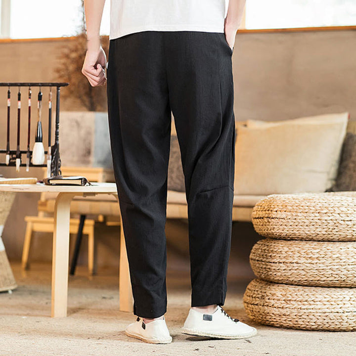Buddha Stones無地 リネン ドローストリング テーパード メンズ パンツ ポケット付き - image 23