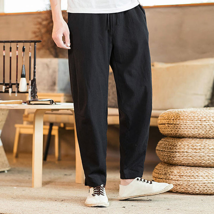 Buddha Stones無地 リネン ドローストリング テーパード メンズ パンツ ポケット付き - image 21