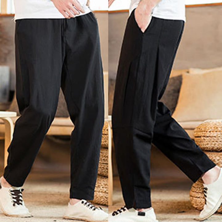 Buddha Stones無地 リネン ドローストリング テーパード メンズ パンツ ポケット付き - image 26