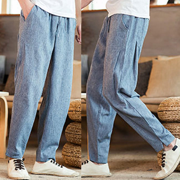 Buddha Stones無地 リネン ドローストリング テーパード メンズ パンツ ポケット付き - image 34