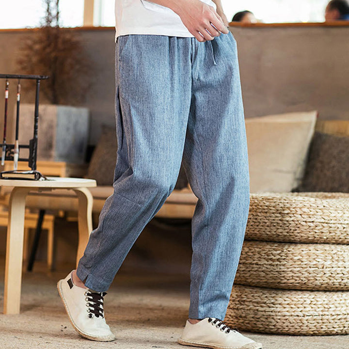Buddha Stones無地 リネン ドローストリング テーパード メンズ パンツ ポケット付き - image 28