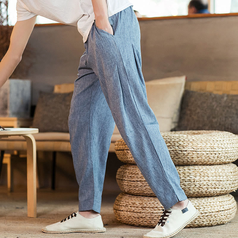 Buddha Stones無地 リネン ドローストリング テーパード メンズ パンツ ポケット付き - image 31