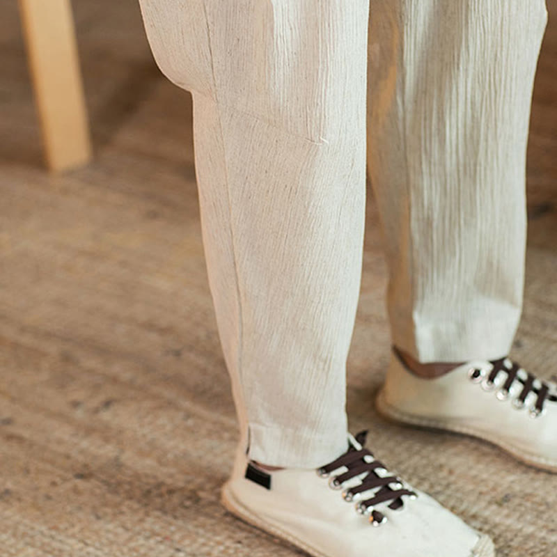 Buddha Stones無地 リネン ドローストリング テーパード メンズ パンツ ポケット付き - image 44