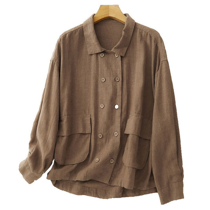 Buddha Stonesダブルブレストデザイン 長袖 レディース コットンリネン ジャケット ポケット付き - image 6
