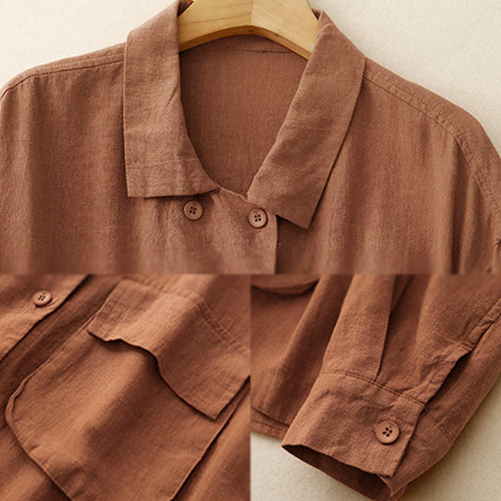 Buddha Stonesダブルブレストデザイン 長袖 レディース コットンリネン ジャケット ポケット付き - image 10
