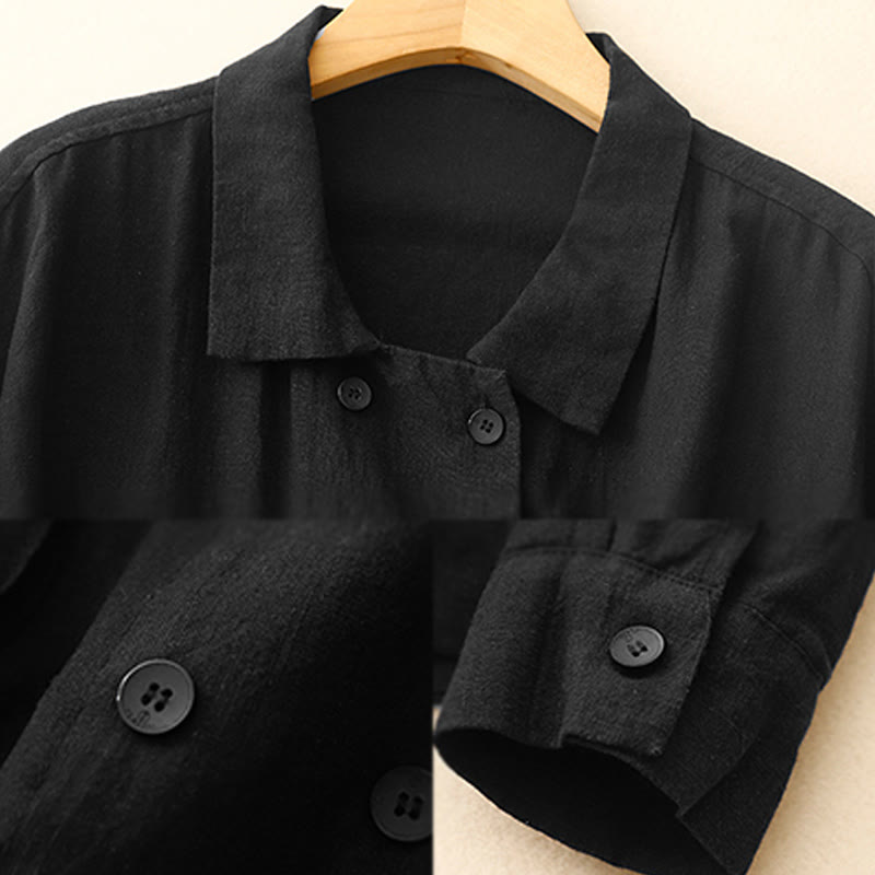 Buddha Stonesダブルブレストデザイン 長袖 レディース コットンリネン ジャケット ポケット付き - image 15