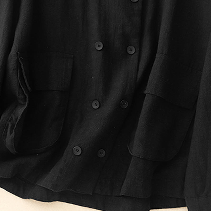 Buddha Stonesダブルブレストデザイン 長袖 レディース コットンリネン ジャケット ポケット付き - image 14
