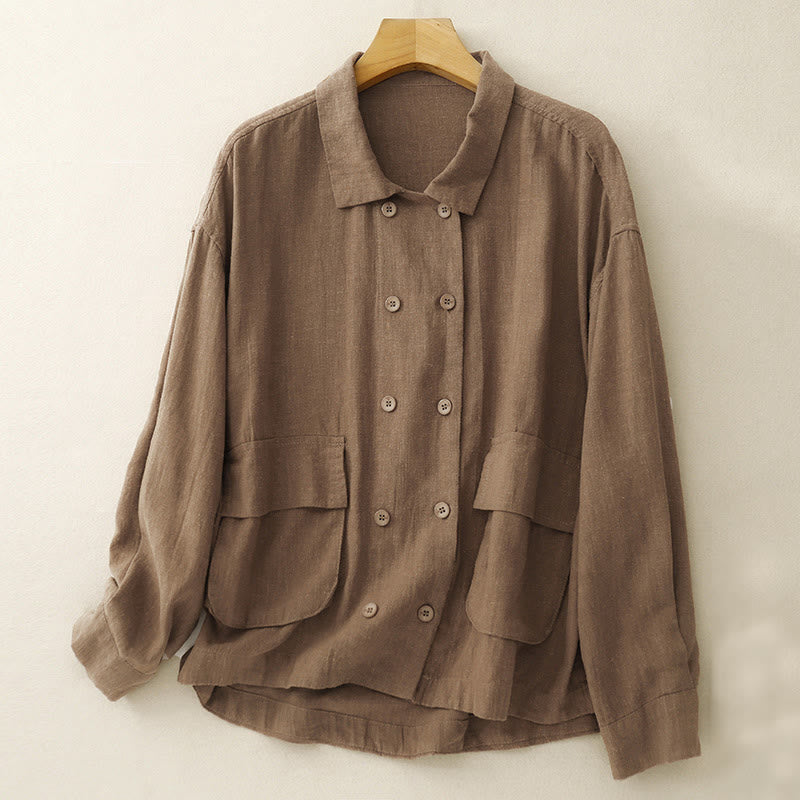 Buddha Stonesダブルブレストデザイン 長袖 レディース コットンリネン ジャケット ポケット付き - ペルー - US14、 UK/AU18、 EU46 (2XL) - image 1
