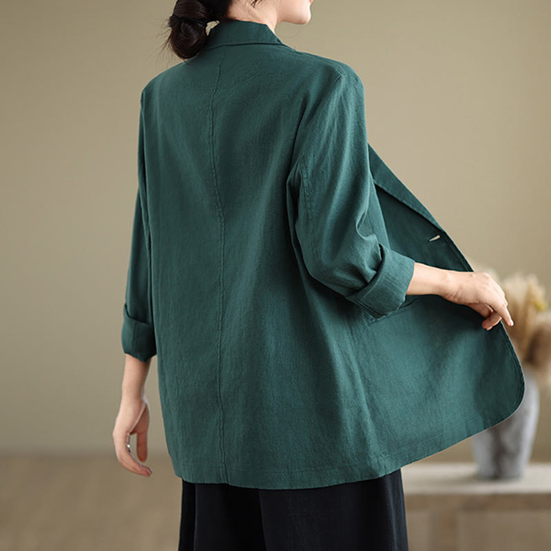 Buddha Stones春 無地 長袖 コットンリネン レディース ジャケット ポケット付き - image 32