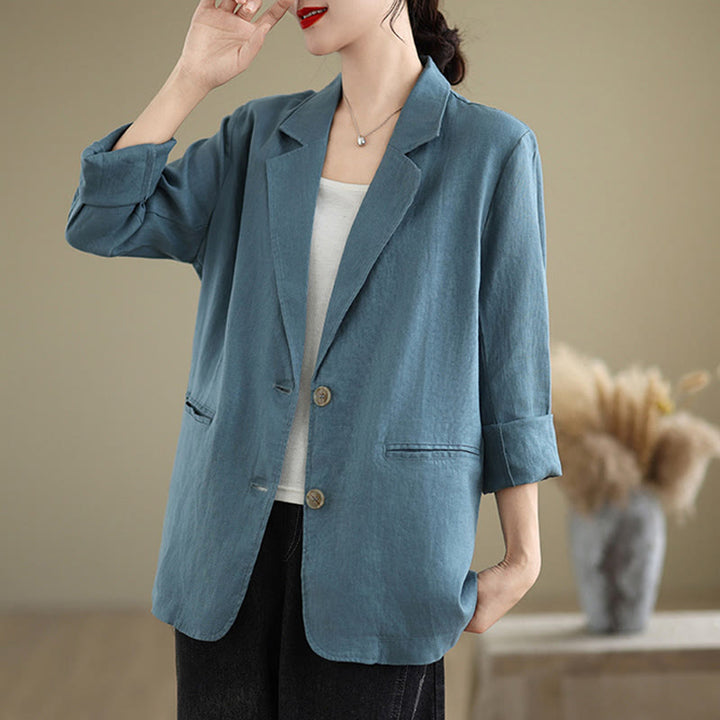 Buddha Stones春 無地 長袖 コットンリネン レディース ジャケット ポケット付き - image 10