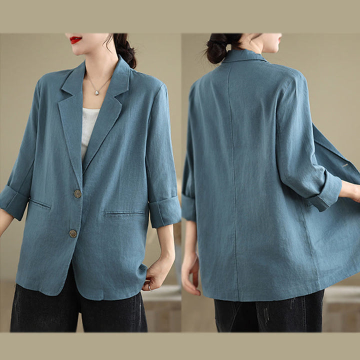 Buddha Stones春 無地 長袖 コットンリネン レディース ジャケット ポケット付き - image 12