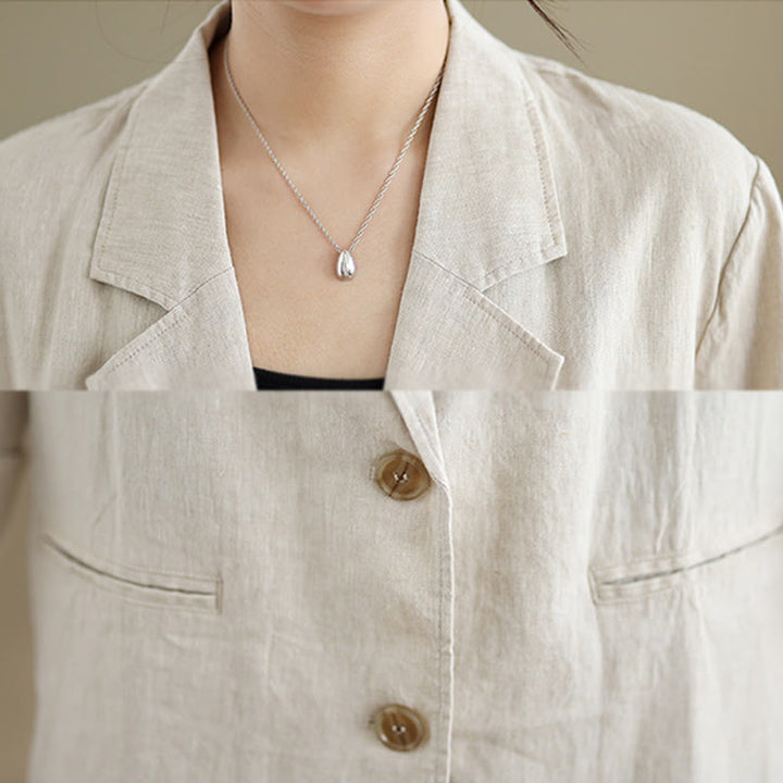 Buddha Stones春 無地 長袖 コットンリネン レディース ジャケット ポケット付き - image 5