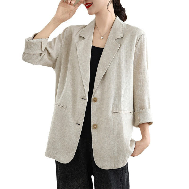 Buddha Stones春 無地 長袖 コットンリネン レディース ジャケット ポケット付き - image 7