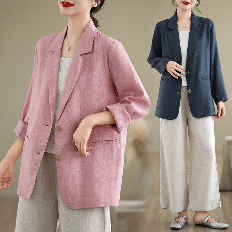 Buddha Stones春 無地 長袖 コットンリネン レディース ジャケット ポケット付き - image 35