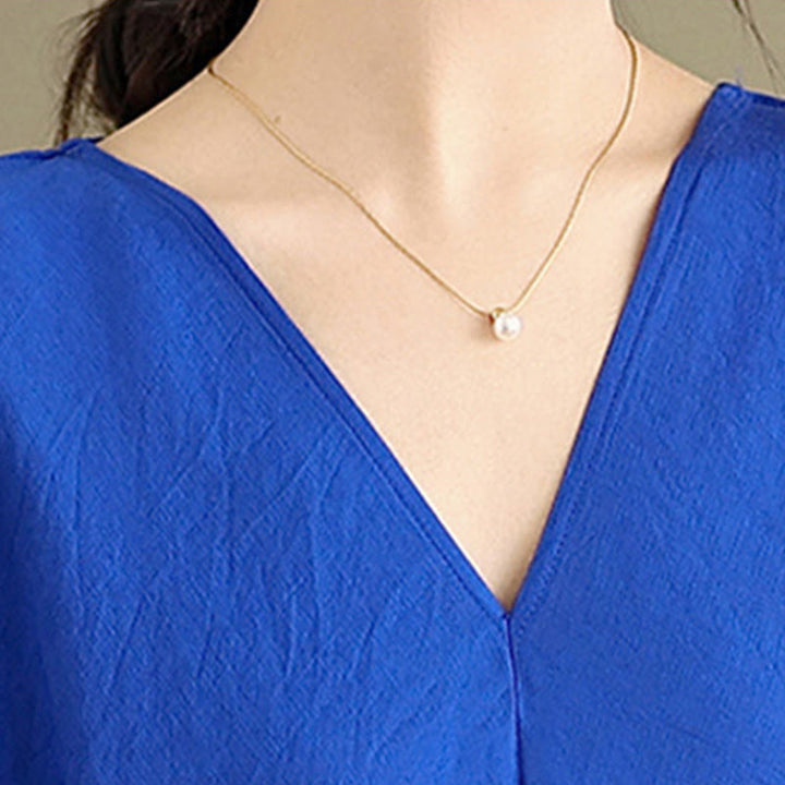 Buddha Stones秋 ピュアカラー Vネック ロングスリーブ コットン ミディドレス - image 17