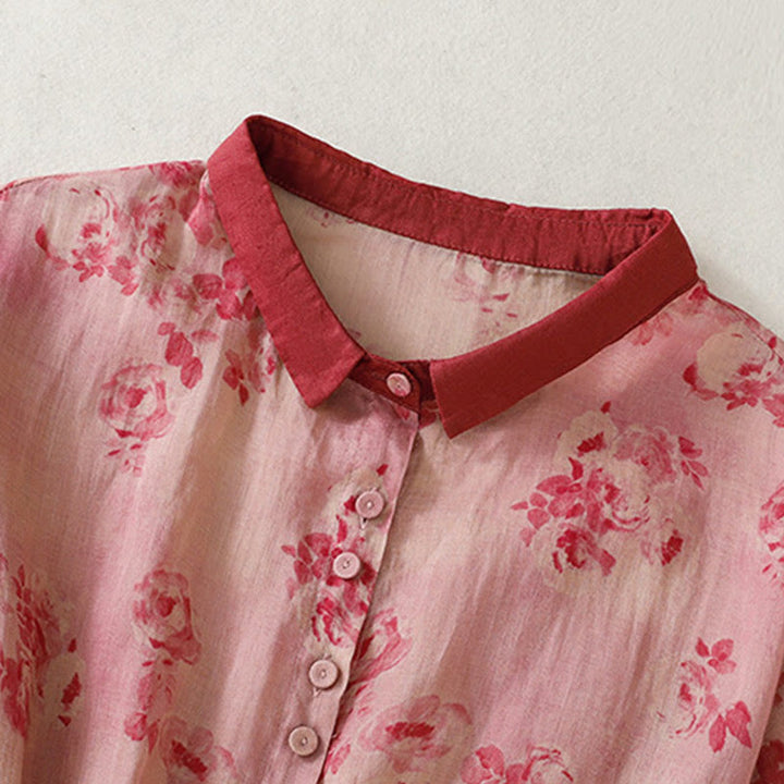 Buddha Stonesプリントボタンドローストリングハイウエスト半袖コットンミディドレス（ポケット付き） - image 2