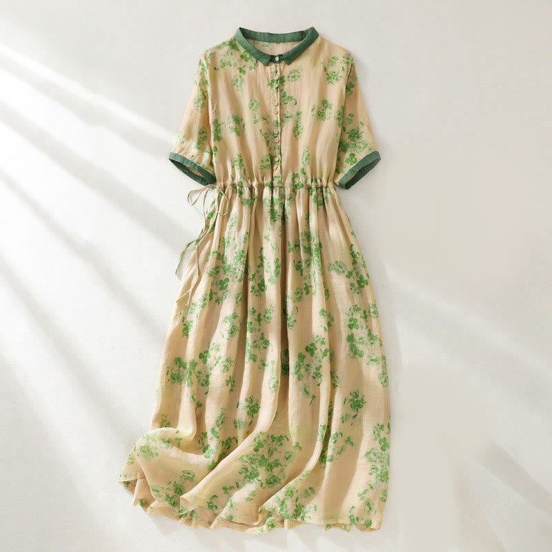 Buddha Stonesプリントボタンドローストリングハイウエスト半袖コットンミディドレス（ポケット付き） - ライトゴールデンロッドイエロー - US8-10，UK/AU12-14，EU40-42 (2XL) - image 7