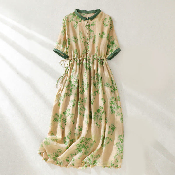 Buddha Stonesプリントボタンドローストリングハイウエスト半袖コットンミディドレス（ポケット付き） - ライトゴールデンロッドイエロー - US8-10，UK/AU12-14，EU40-42 (2XL) - image 7