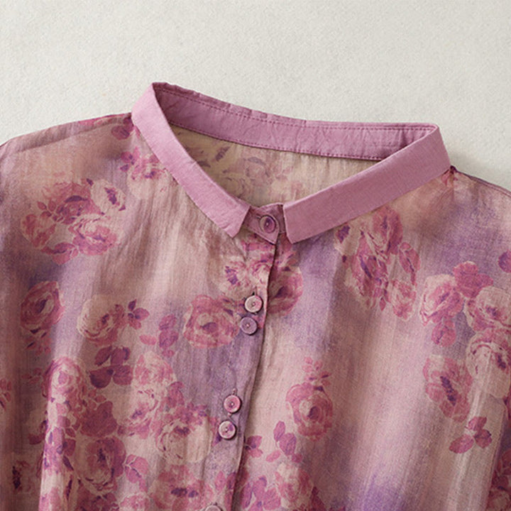 Buddha Stonesプリントボタンドローストリングハイウエスト半袖コットンミディドレス（ポケット付き） - image 22