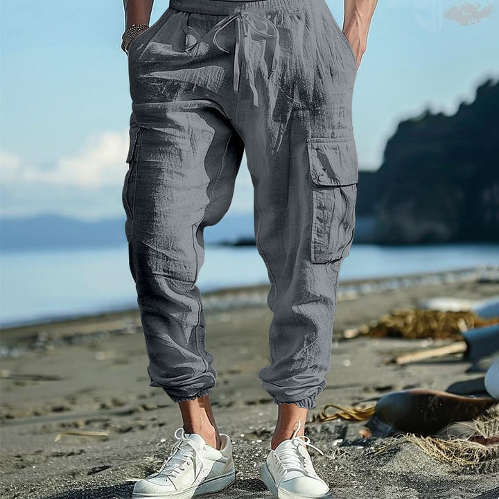 Buddha Stones無地リネン ドローストリング メンズ カーゴパンツ ポケット付き - グレー - US/UK/AU46、 EU56 (3XL) - image 15